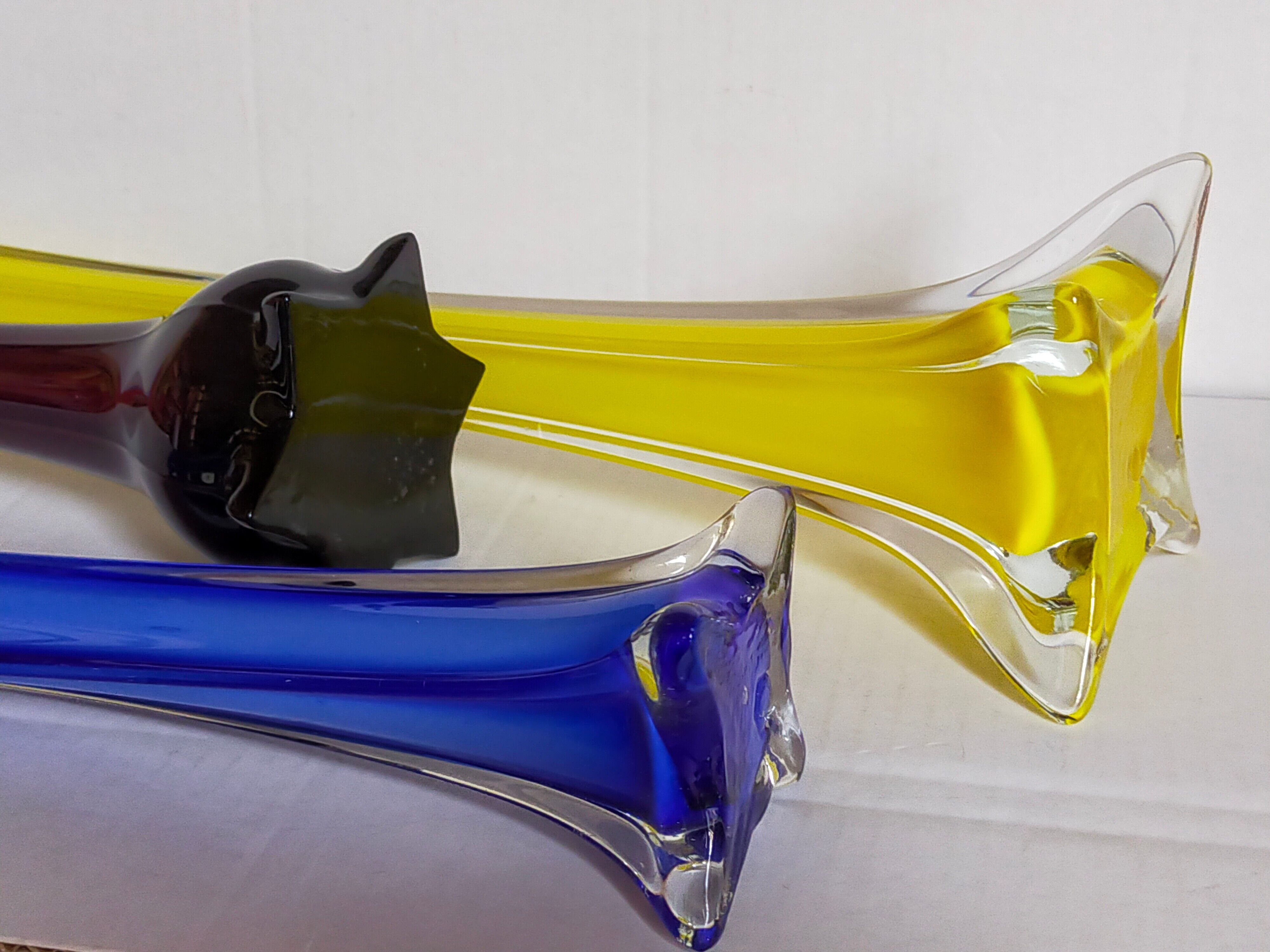 Trio of ancient stretched glass soliflores