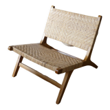 Teak and natural rattan armchair