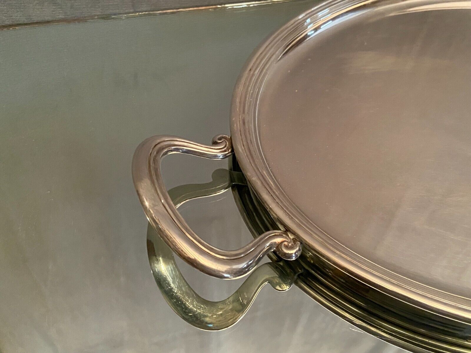 Tray with oval handles in the silver metal Louis-Philippe style