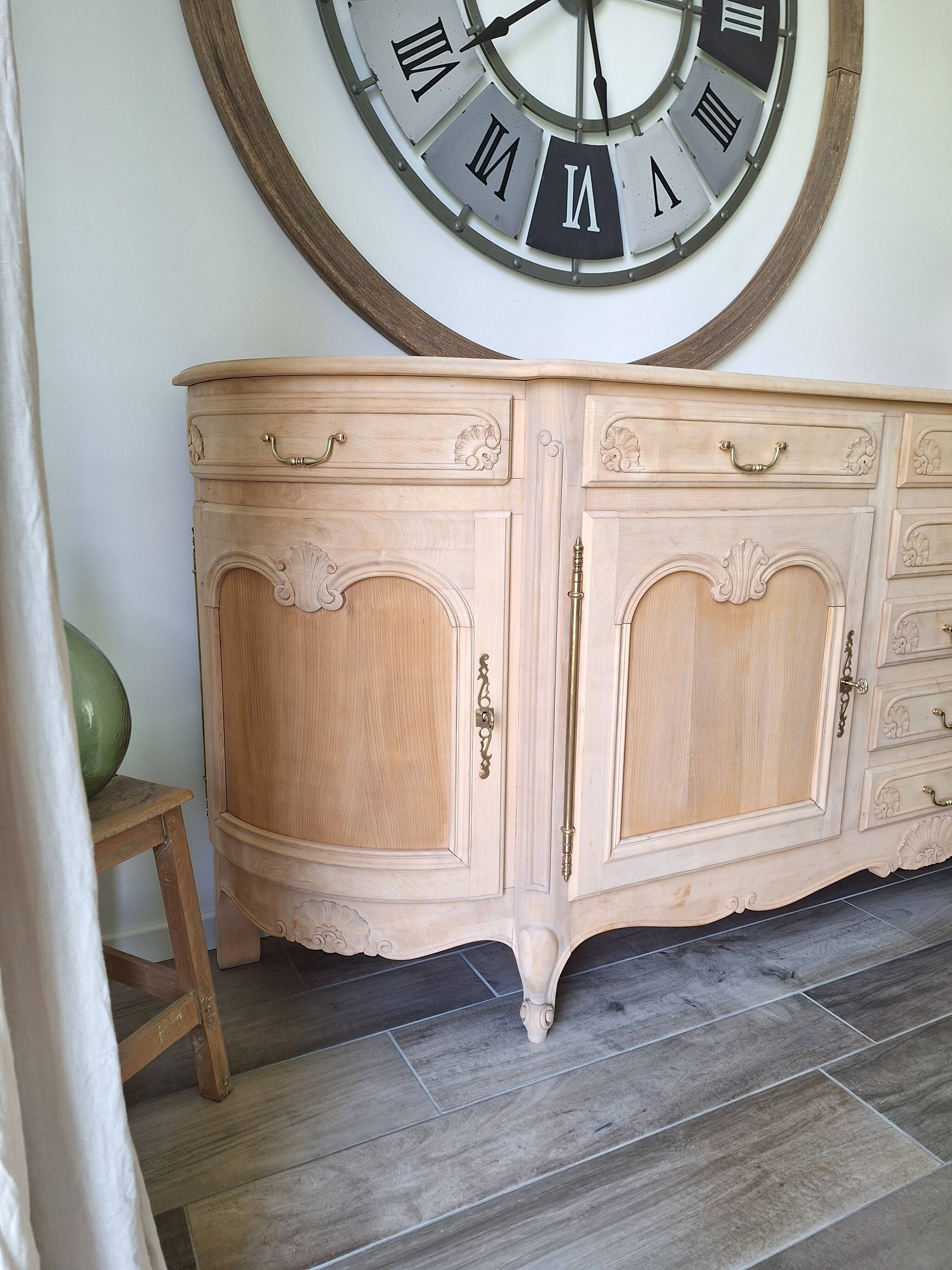 Low buffet in renovated solid cherry wood – Revisited Louis XV style – 250 cm