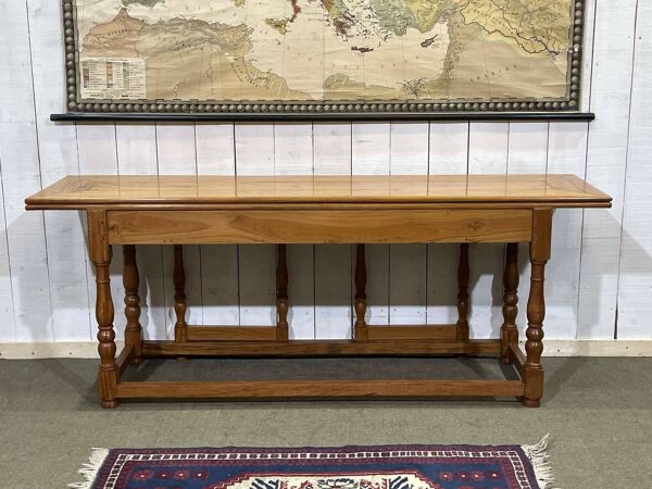 Grande console en acajou blond dépliable - travail indien des années 1980