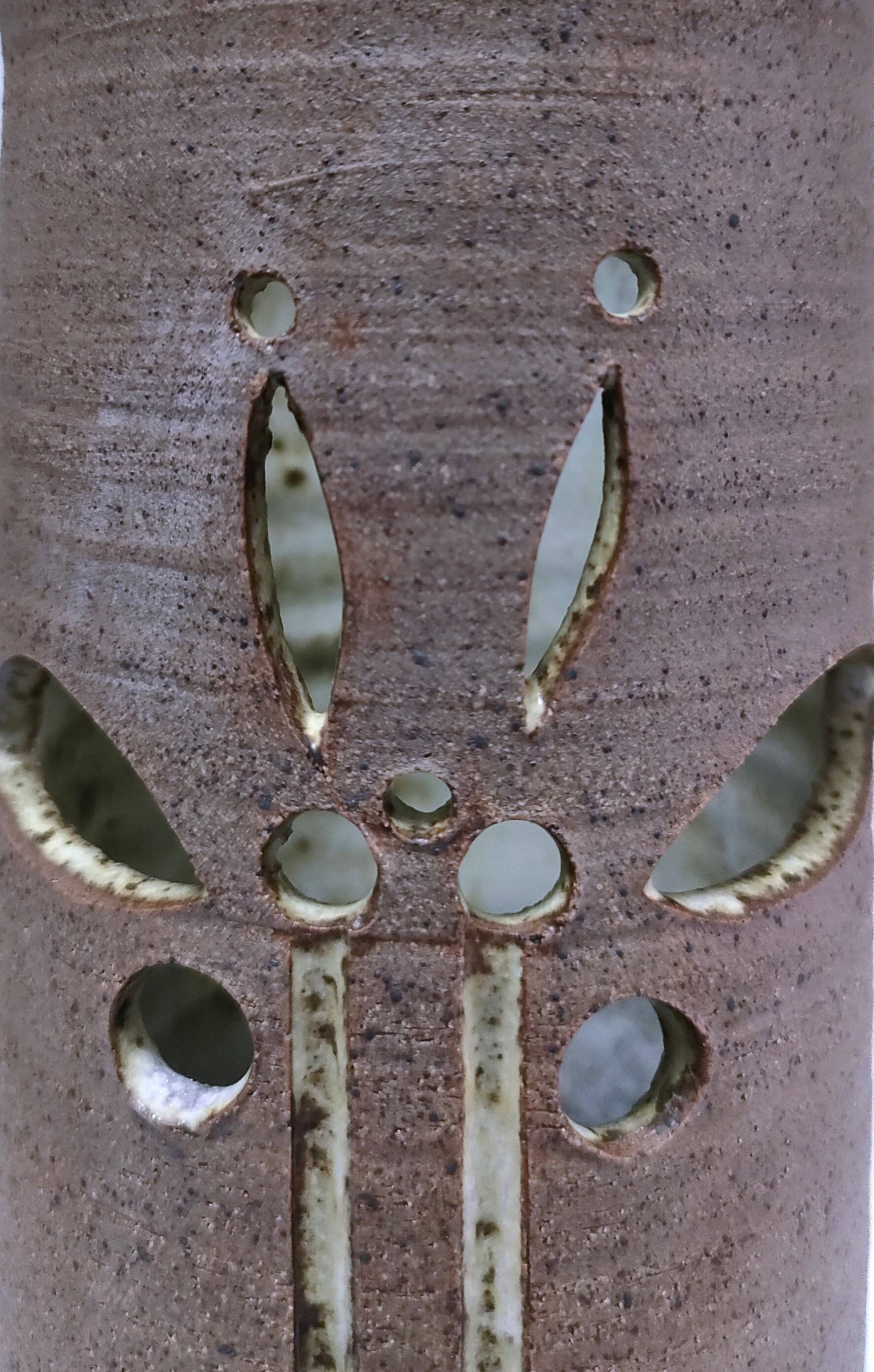 three vintage stoneware roller vases