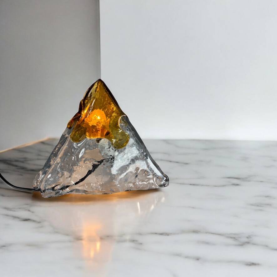 Mazzega Nason Murano orange pyramid lamp 1970 vintage Italy