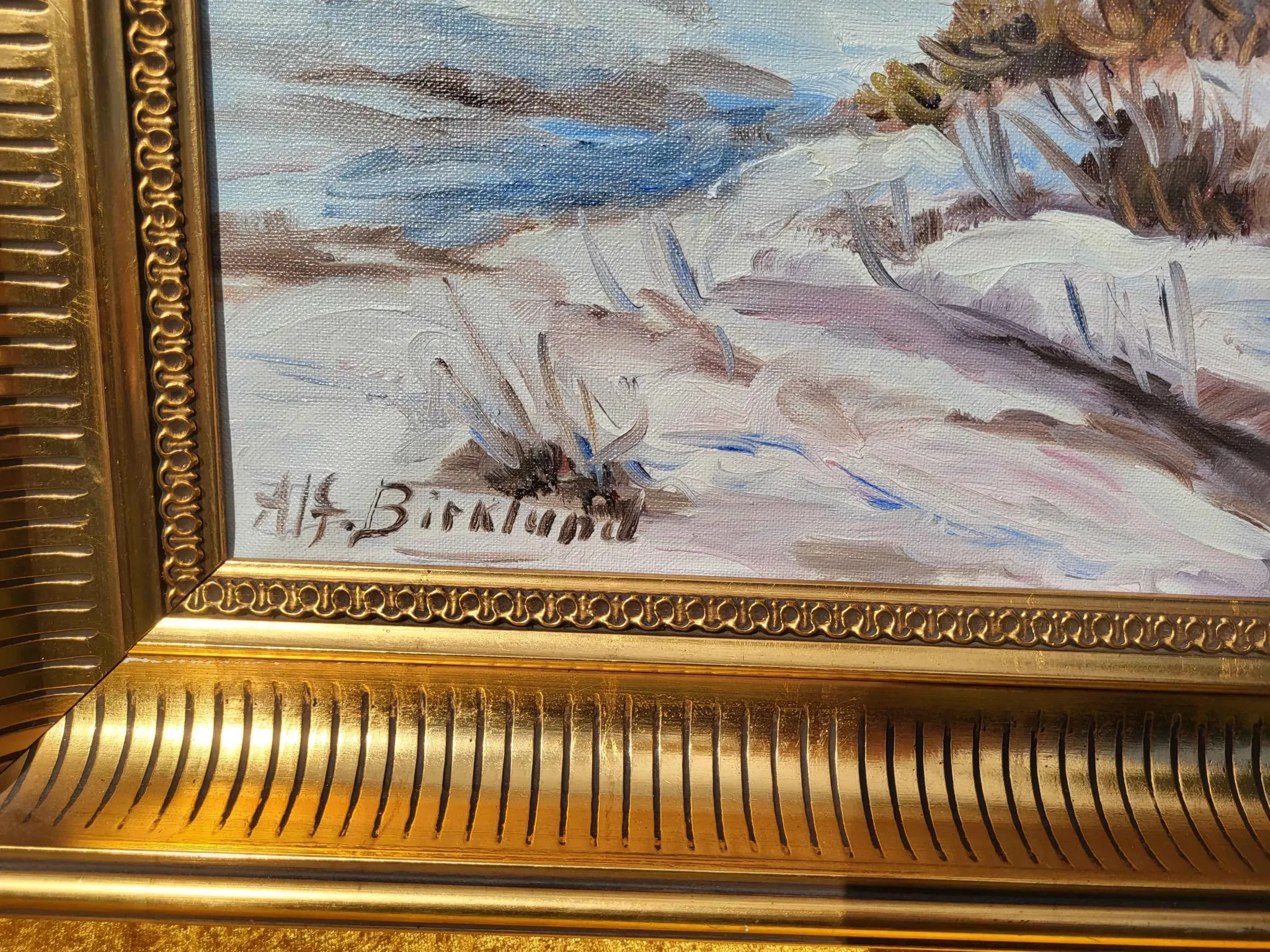 Vintage Winter Landscape with Birch Trees Oil Painting