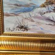 Vintage Winter Landscape with Birch Trees Oil Painting