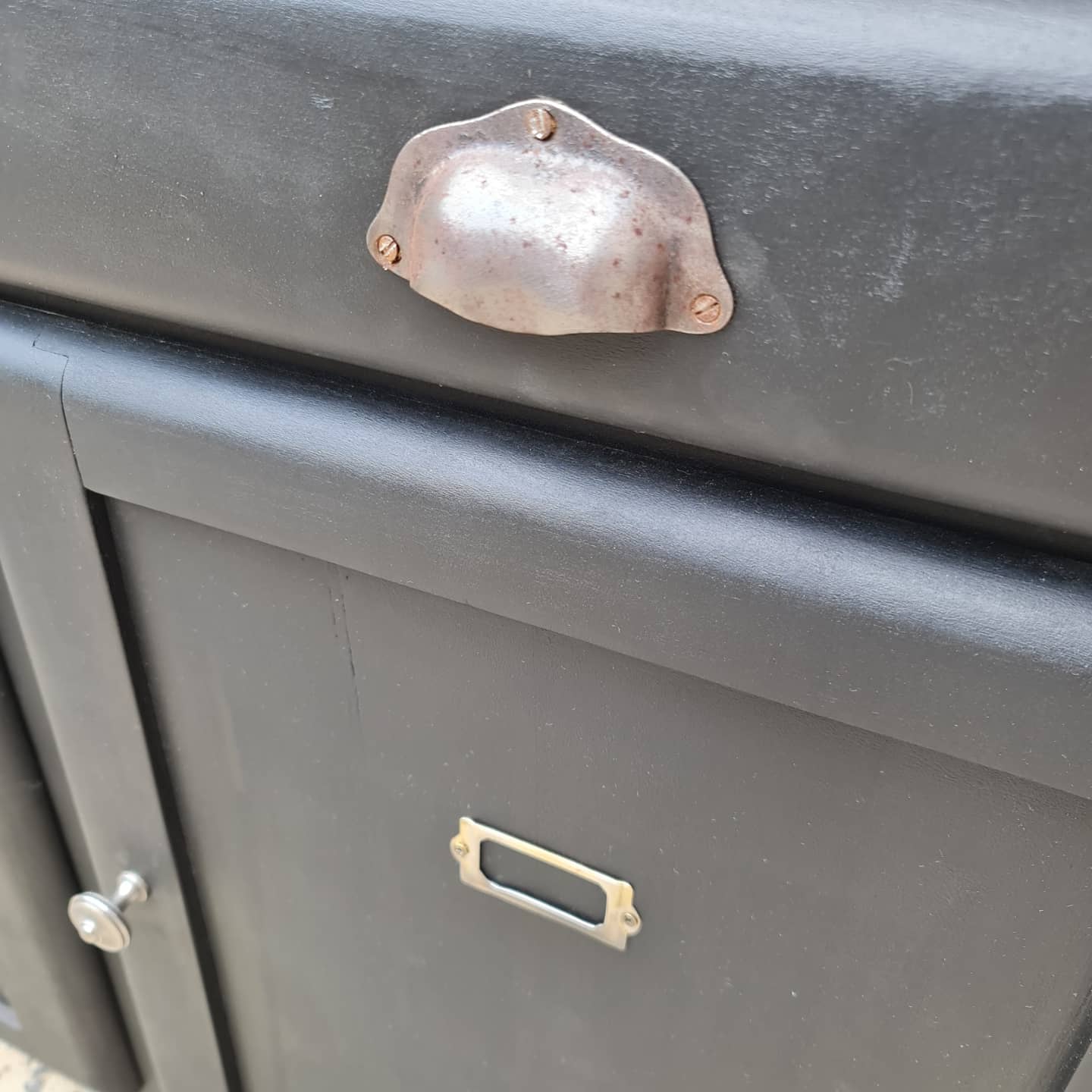 Old workshop furniture workbench tray two doors two drawers