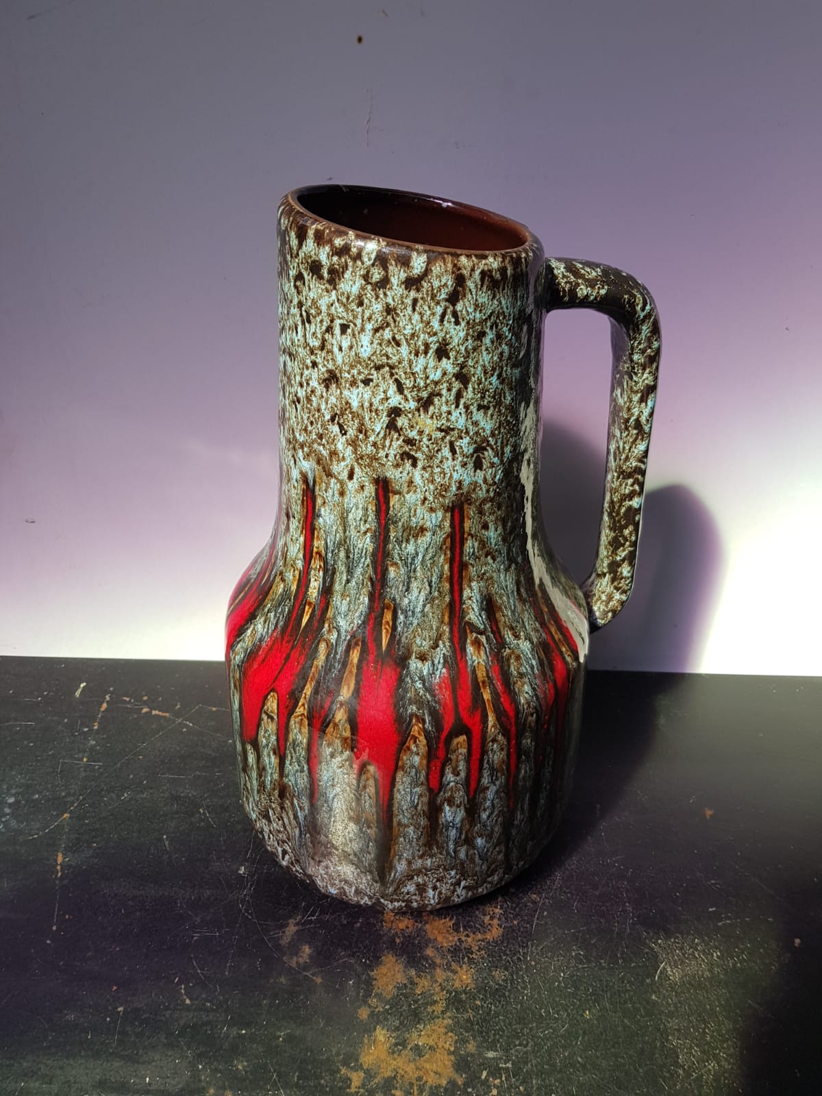 Ancient west germany ceramics multicolor enamel vase - anse vintage