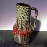 Vase west germany céramique émaillée multicolore + anse vintage