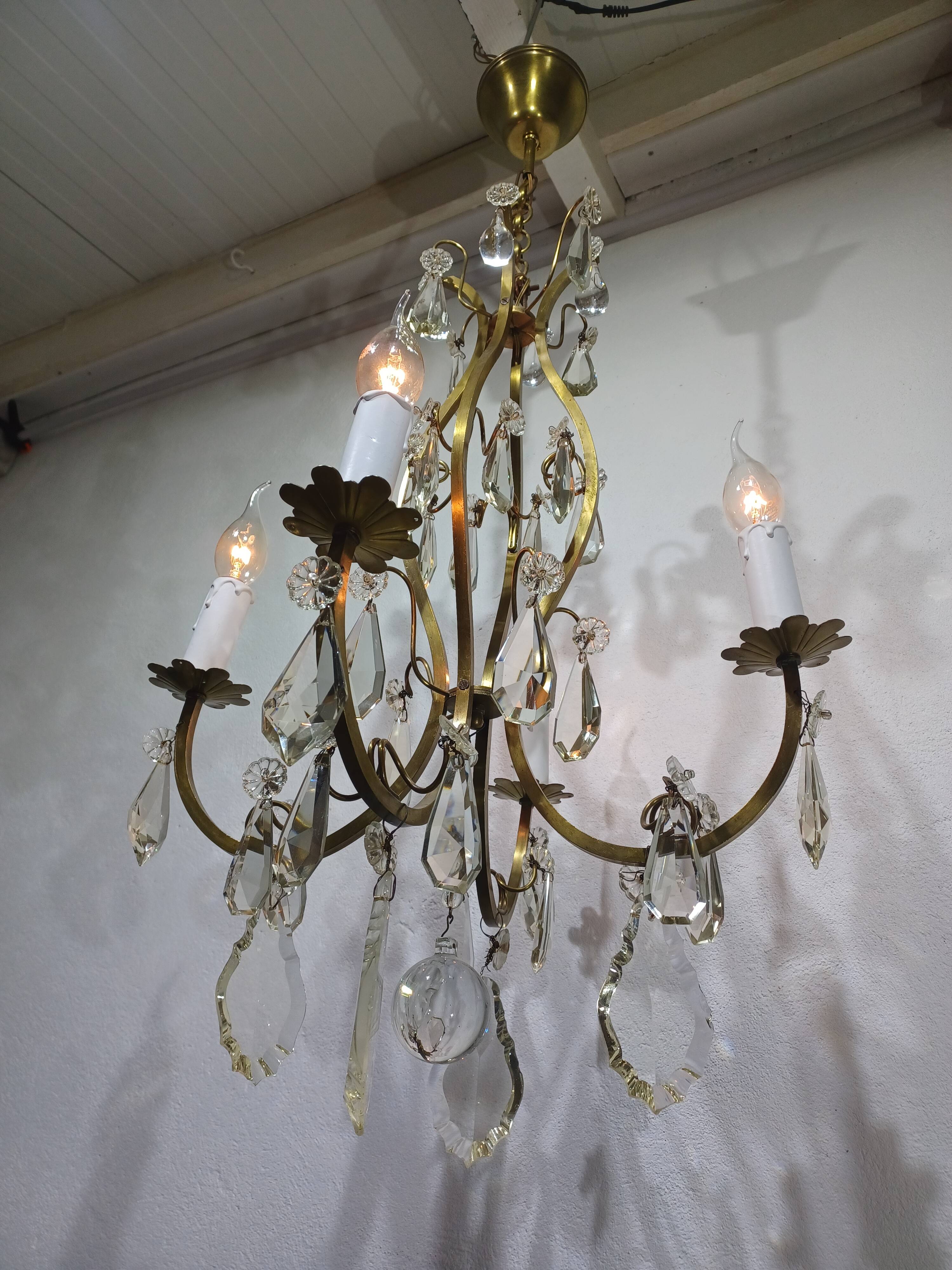 4-light bronze and crystal chandelier