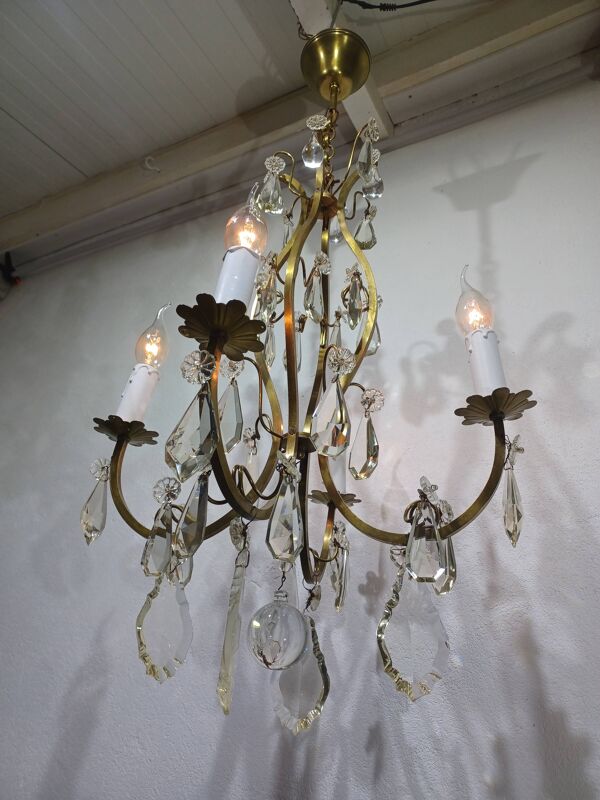 Lustre 4 lumières en bronze et cristal