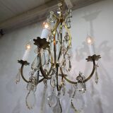 4-light bronze and crystal chandelier