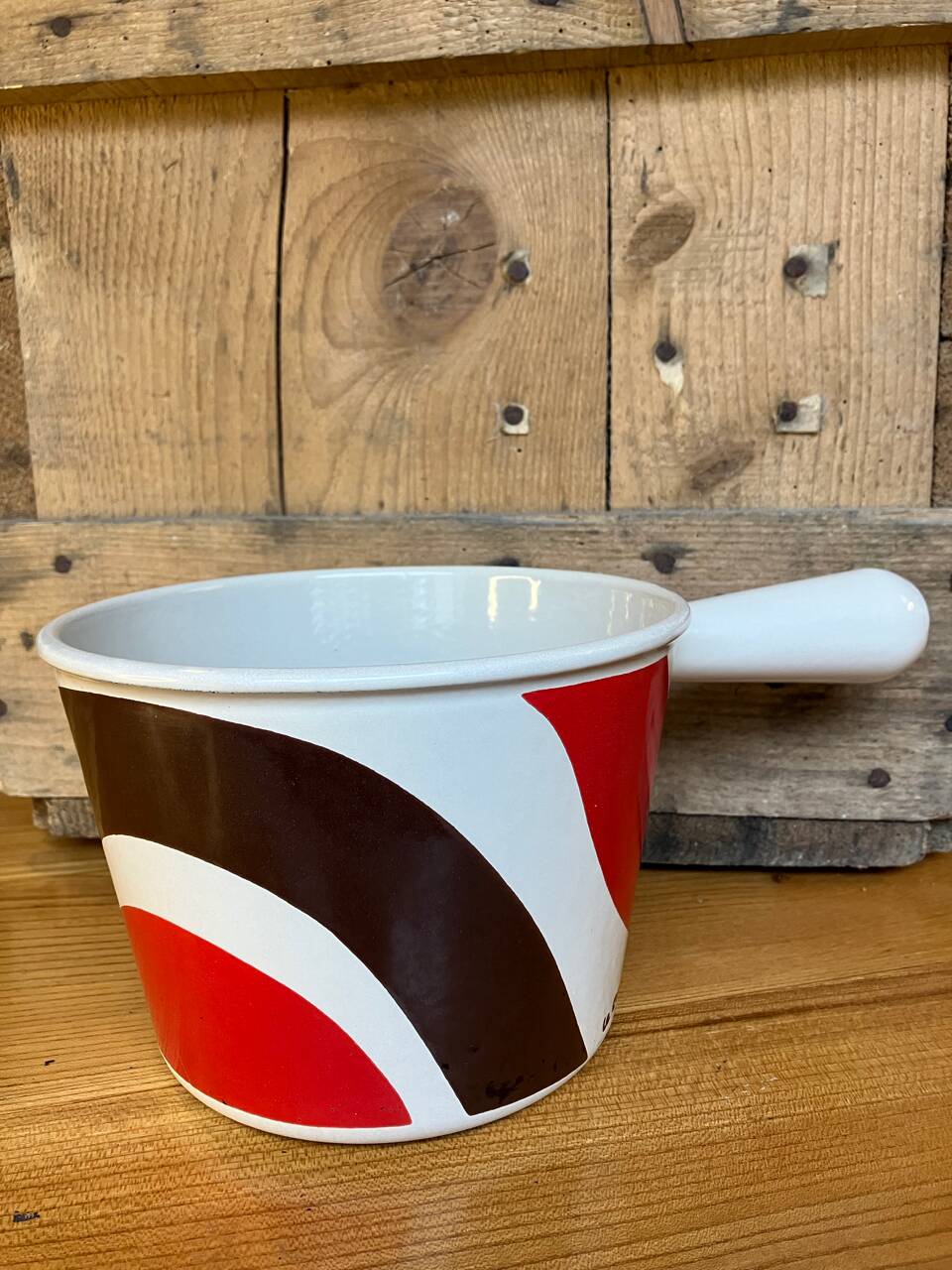 Vintage Le Creuset enameled cast iron fondue pot from the 1970s