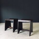 Modernist PJ-SI-68-A Sewing Stools by Pierre Jeanneret for Chandigarh, 1950s, India, Set of 2