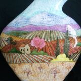 Art Deco stoneware vase, hand-painted with a country landscape