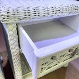 Pair of white lacquered rattan bedside tables