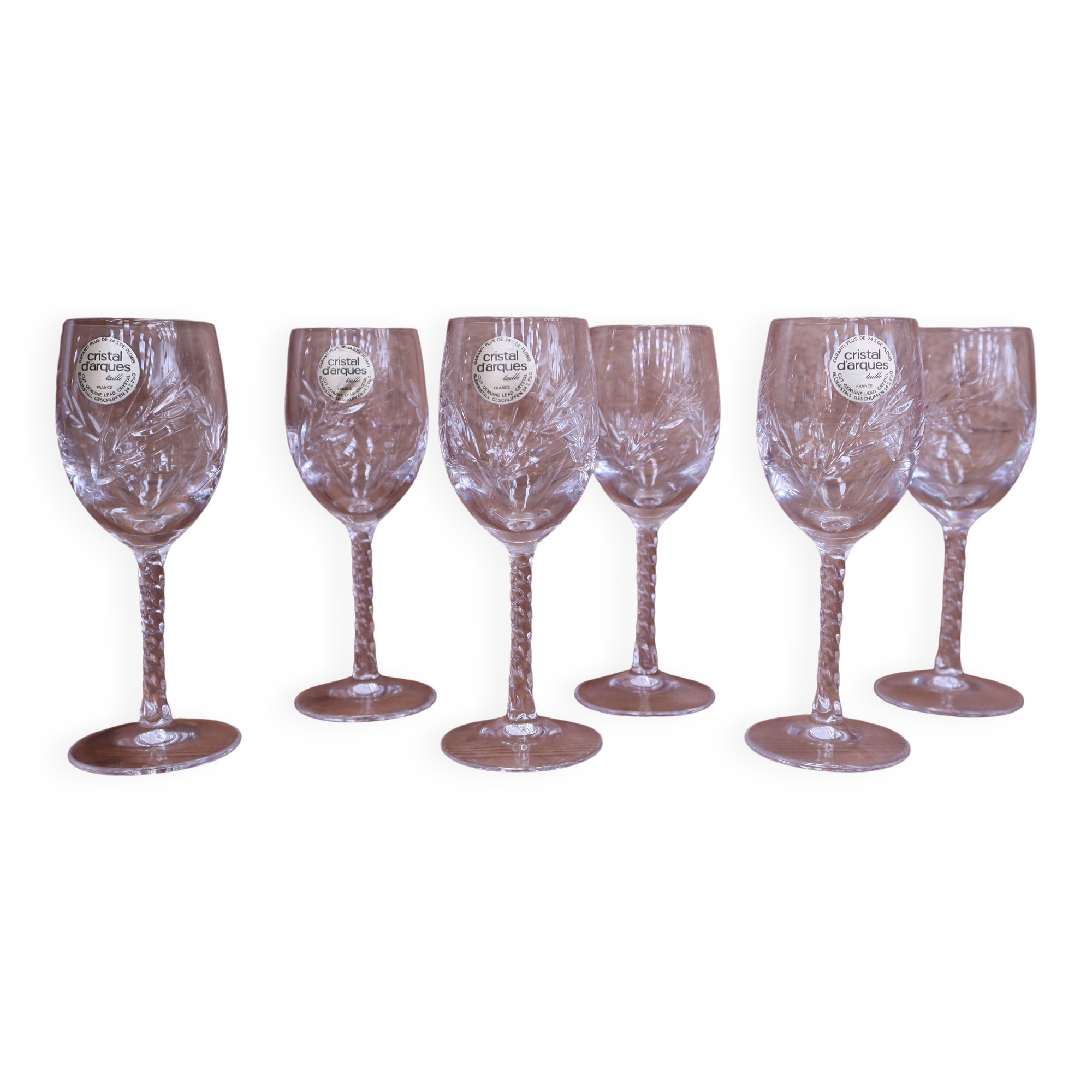 Set of 6 Engraved Crystal Aperitif Glasses, Epi Model