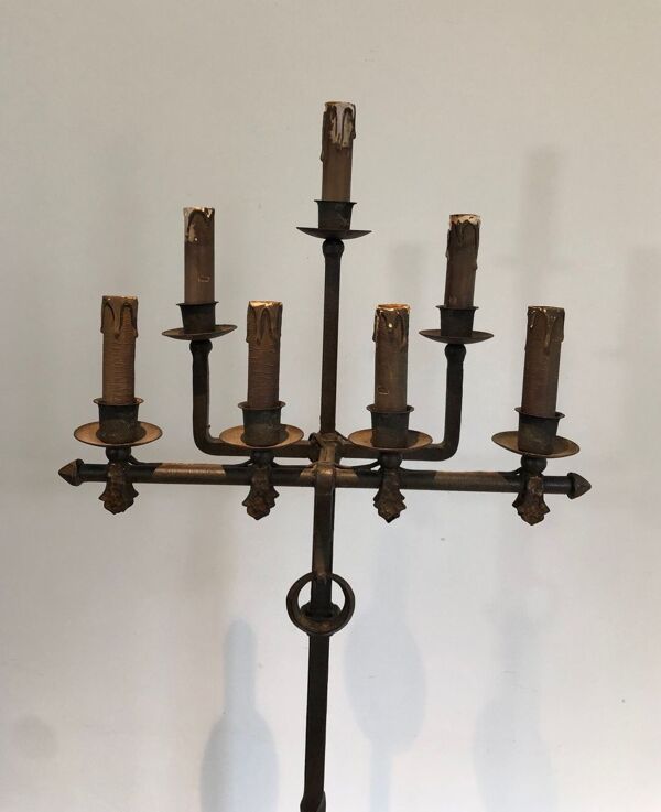 Lampadaire de Parquet en Fer Forgé et Fer Doré, Art Déco, Travail Français,