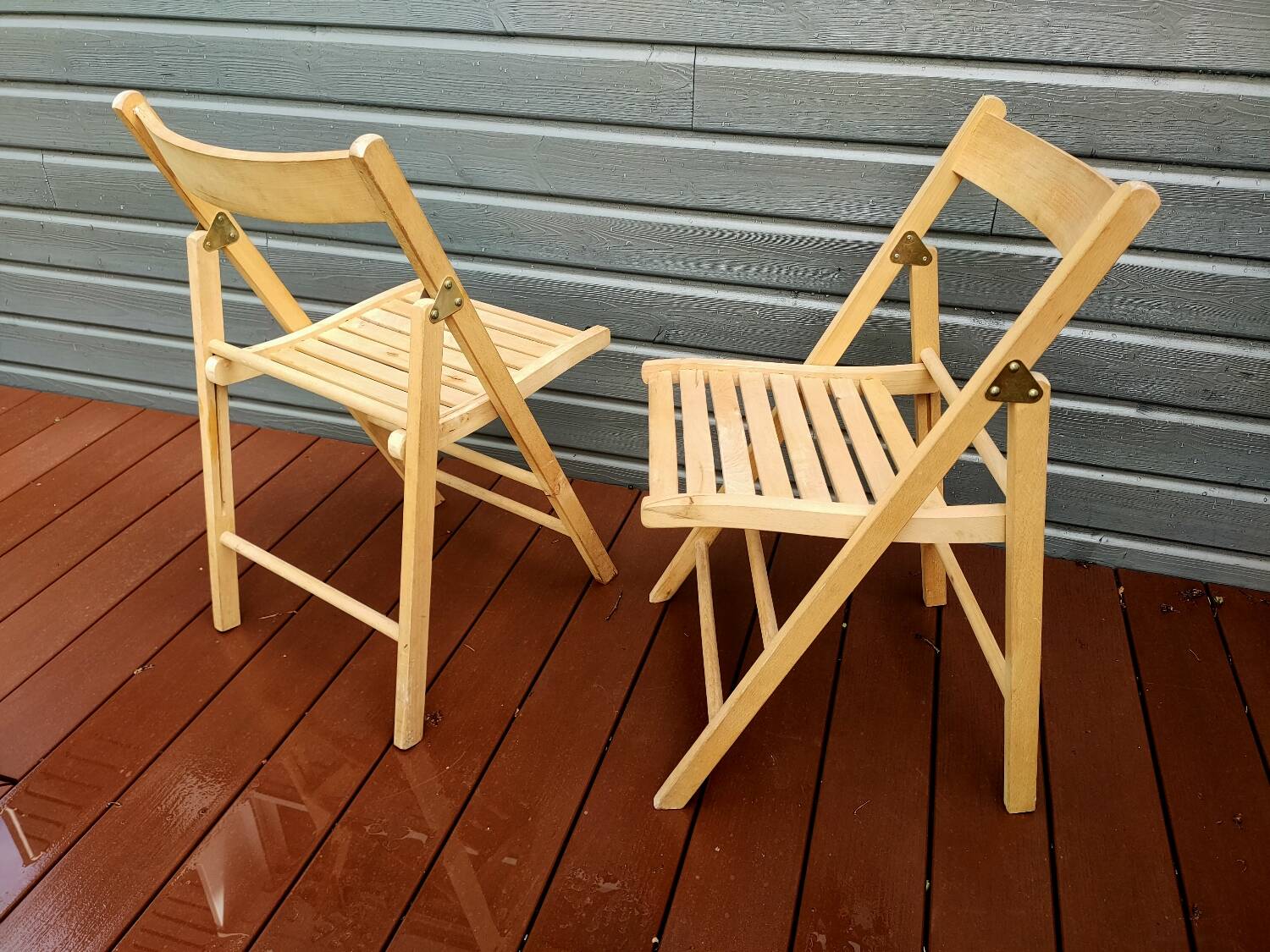Pair of wooden folding chairs