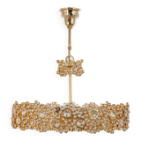 Chandelier in gilded brass and crystal glass inlaid by Palwa, Germany, 1970s.