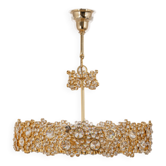 Chandelier in gilded brass and crystal glass inlaid by Palwa, Germany, 1970s.