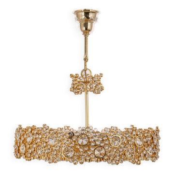 Lustre en laiton doré et verre cristal incrusté par Palwa, Allemagne, années 1970