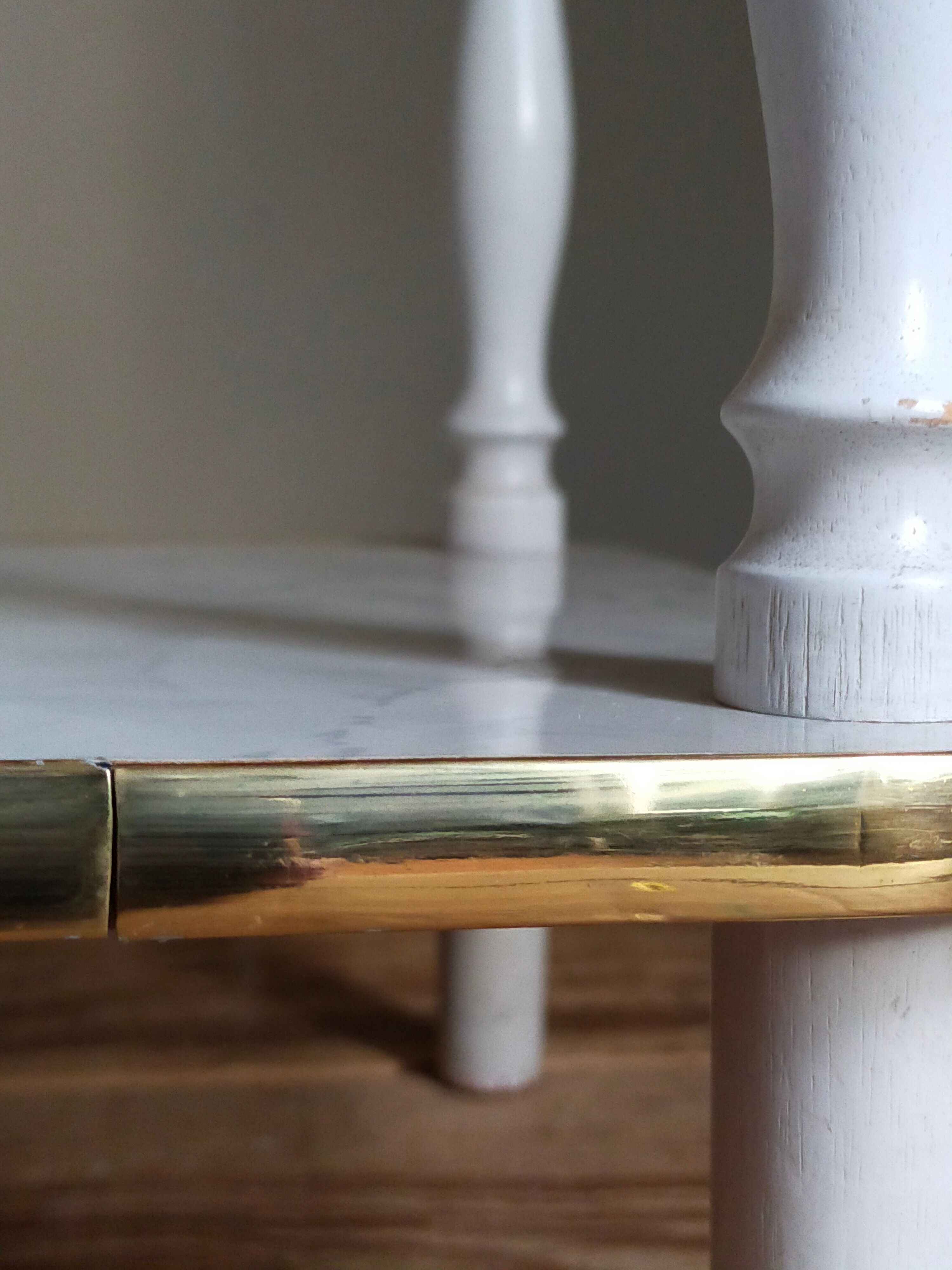 Solid turned wood and formica faux marble shelf to install wood 60s