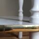 Solid turned wood and formica faux marble shelf to install wood 60s