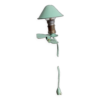 Lampe champignon à pince en métal vert amande, années 60