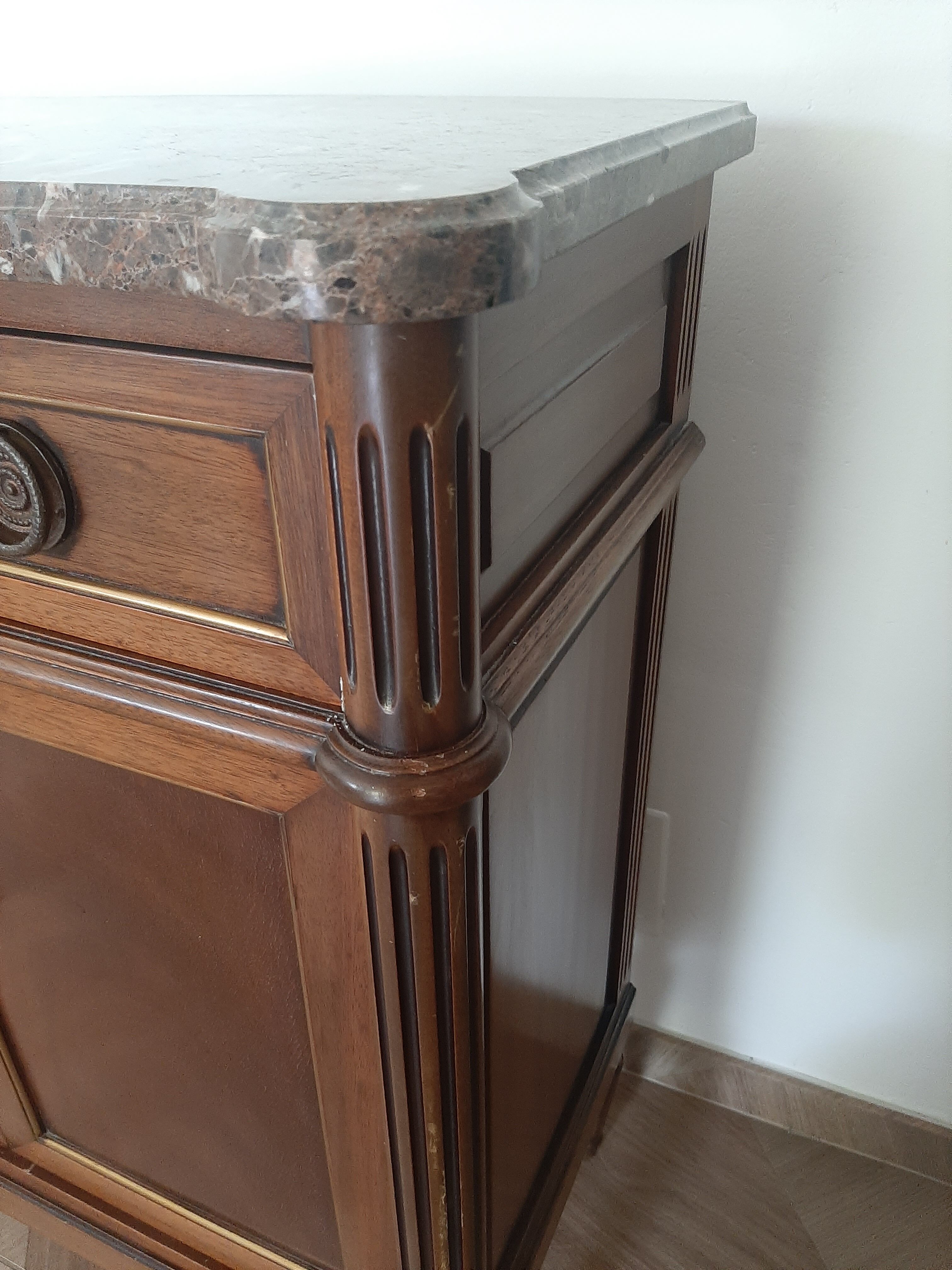 vintage - Small style chest of drawers - Louis XVI marble top with 1 drawer and 2 doors