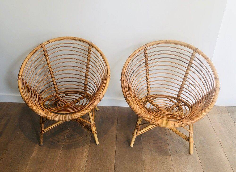 Pair of rattan armchairs
