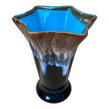 Antique Vallauris Style Ceramic Vase Black Blue Beige Vintage