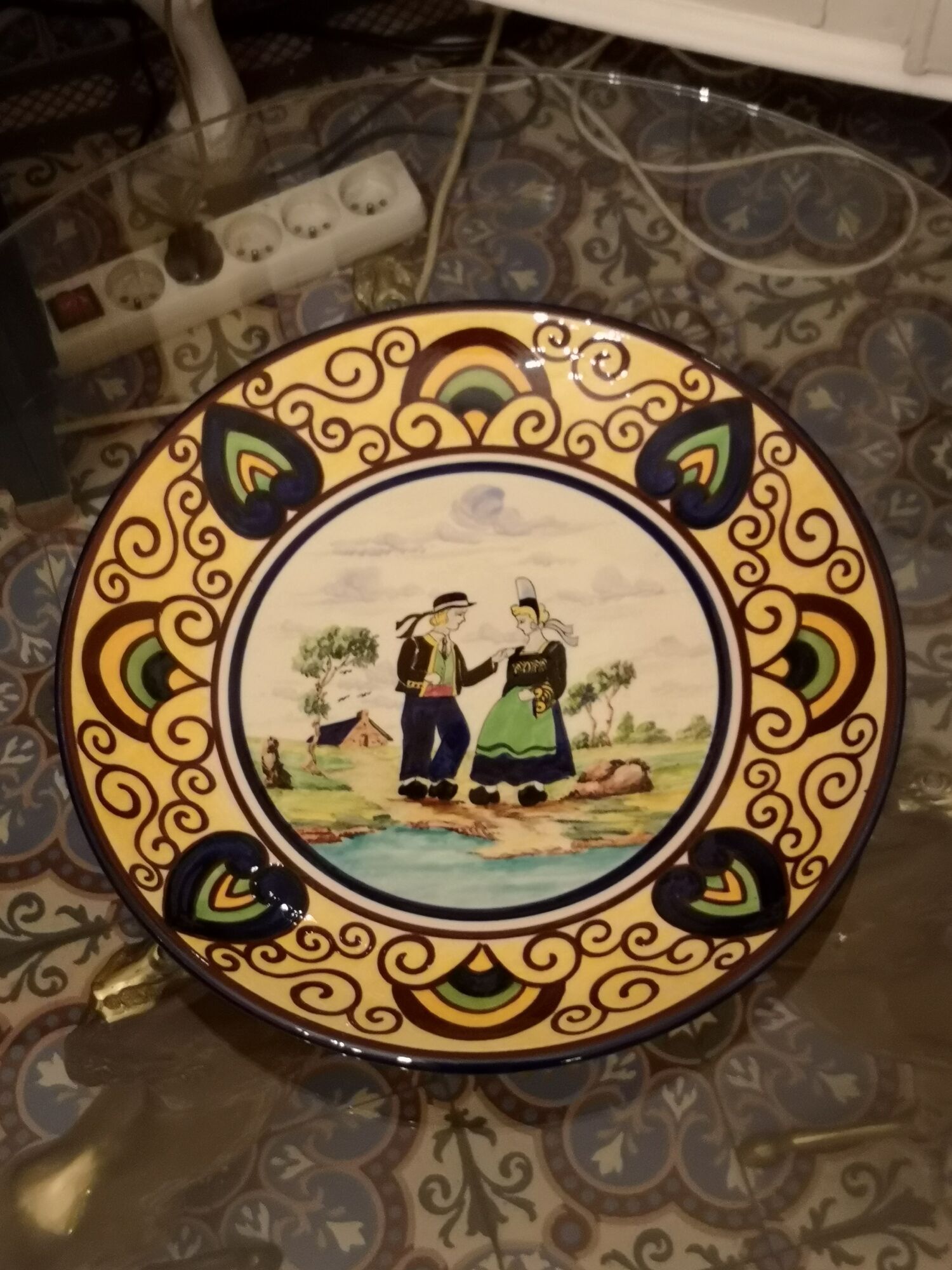 large wall dish in earthenware by Desvres Breiz Gabriel Fourmaintraux art deco