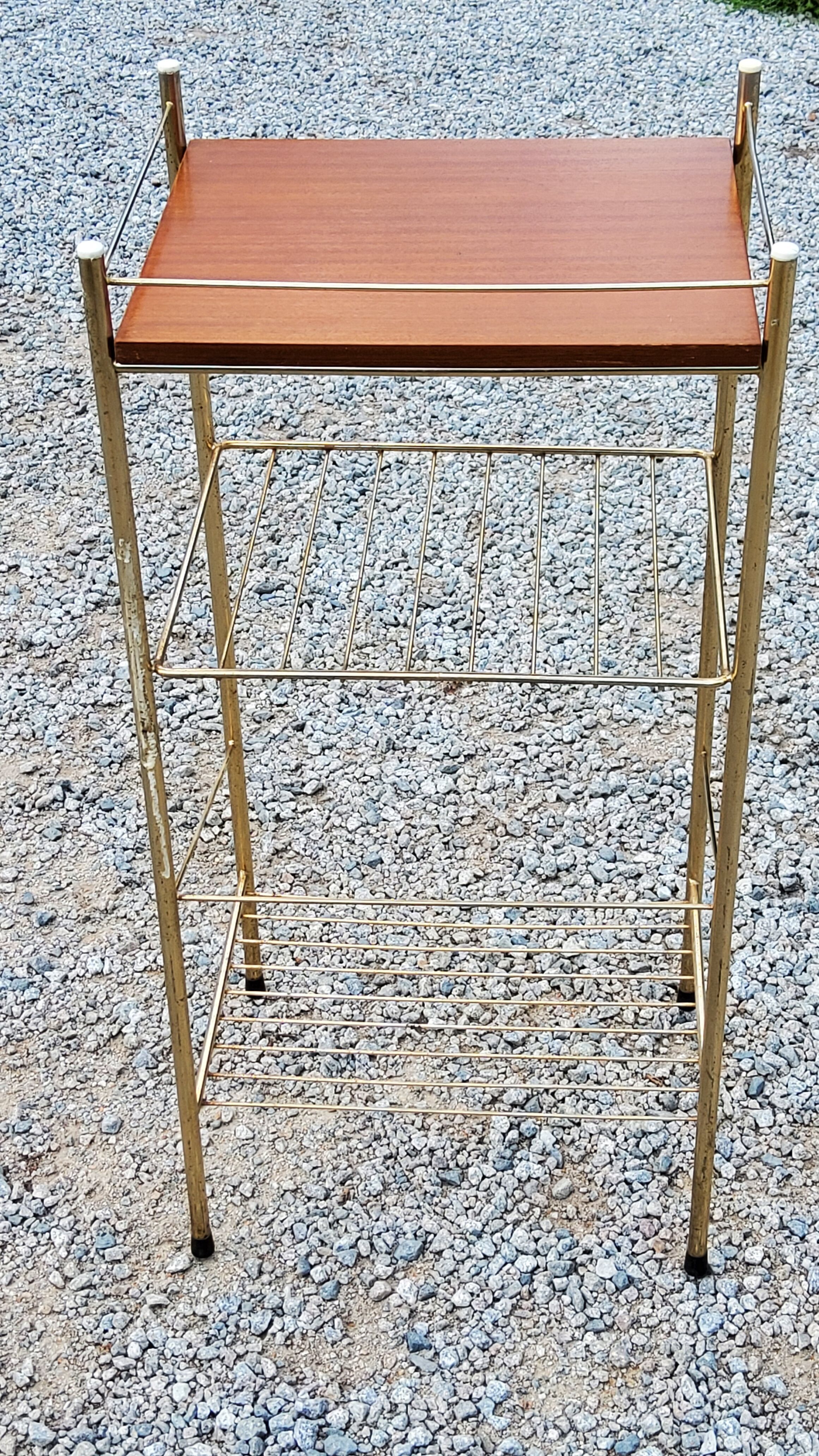 Bedside table from the 50s in gold metal and blond mahogany