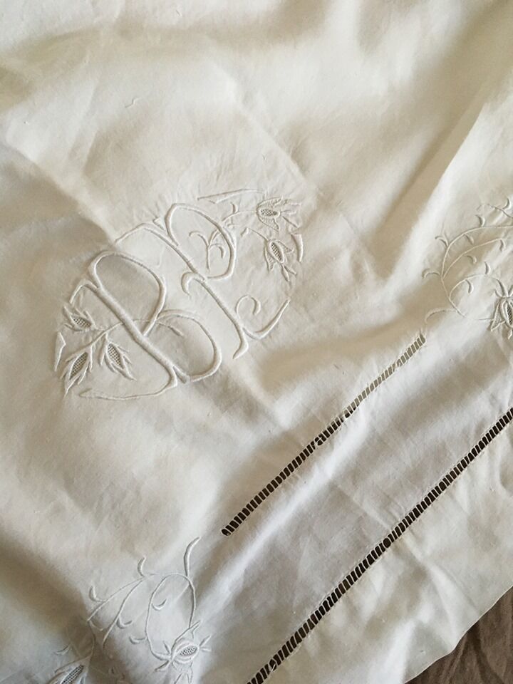 Old white linen sheet B P.