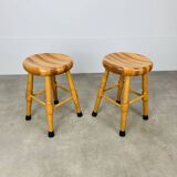 Pair of brutalist solid wood stools