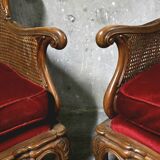 Pair of wooden and rattan armchairs, Louis XV style