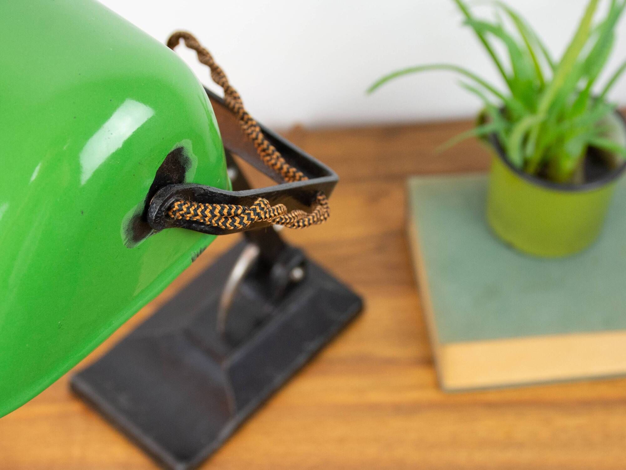 Vintage Art Nouveau Green Metal Industrial Table Lamp