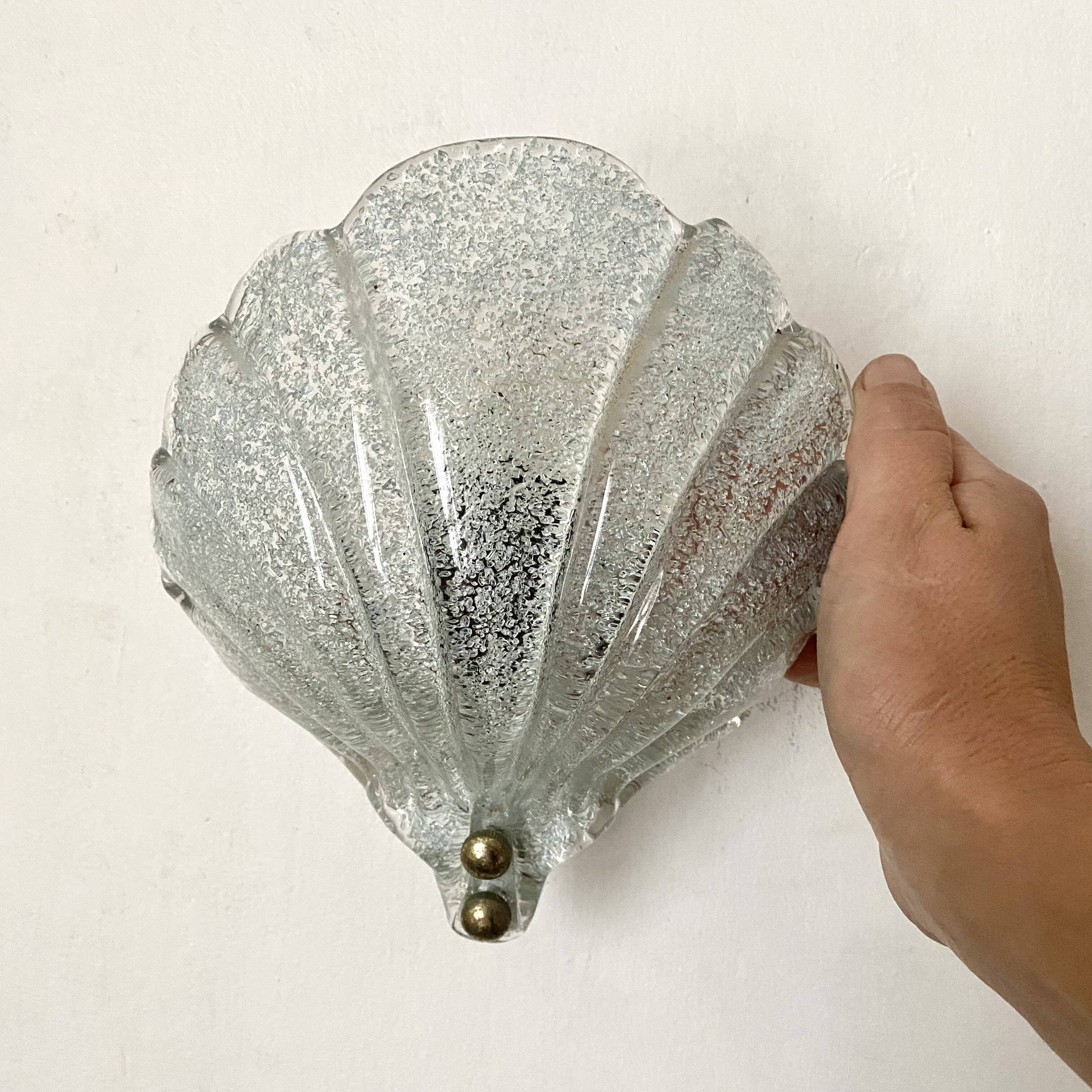 Wall light shell in glass and brass, 1970s-80s.