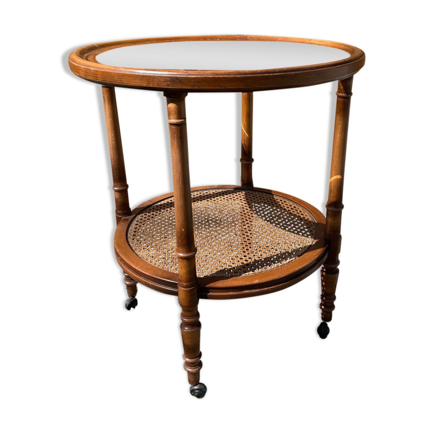 Chariot vintage en bois rotin
