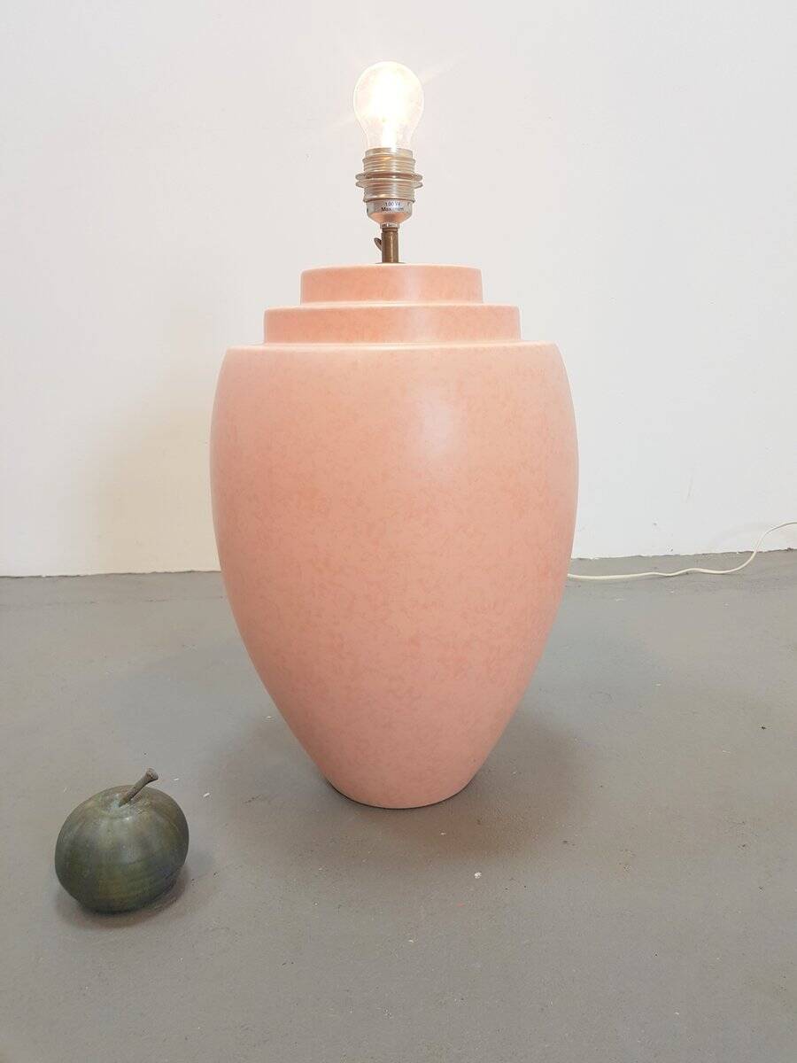 Large Pink Ceramic Table Lamp from Kostka, France, 1970s