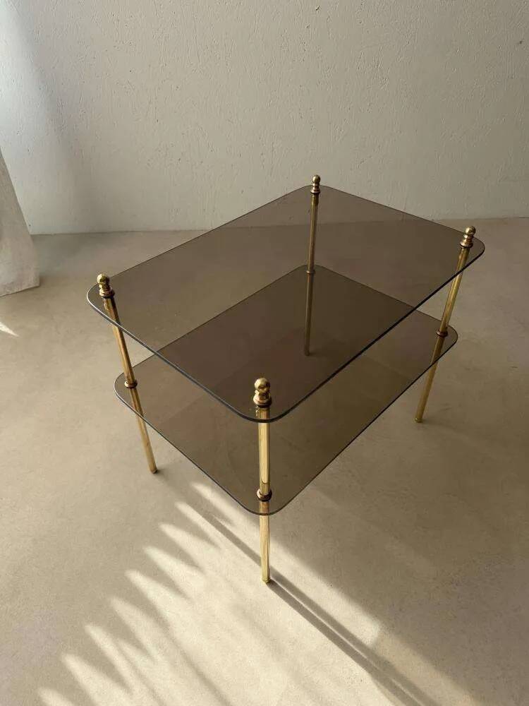 Vintage brass side table with smoked glass, 1970s