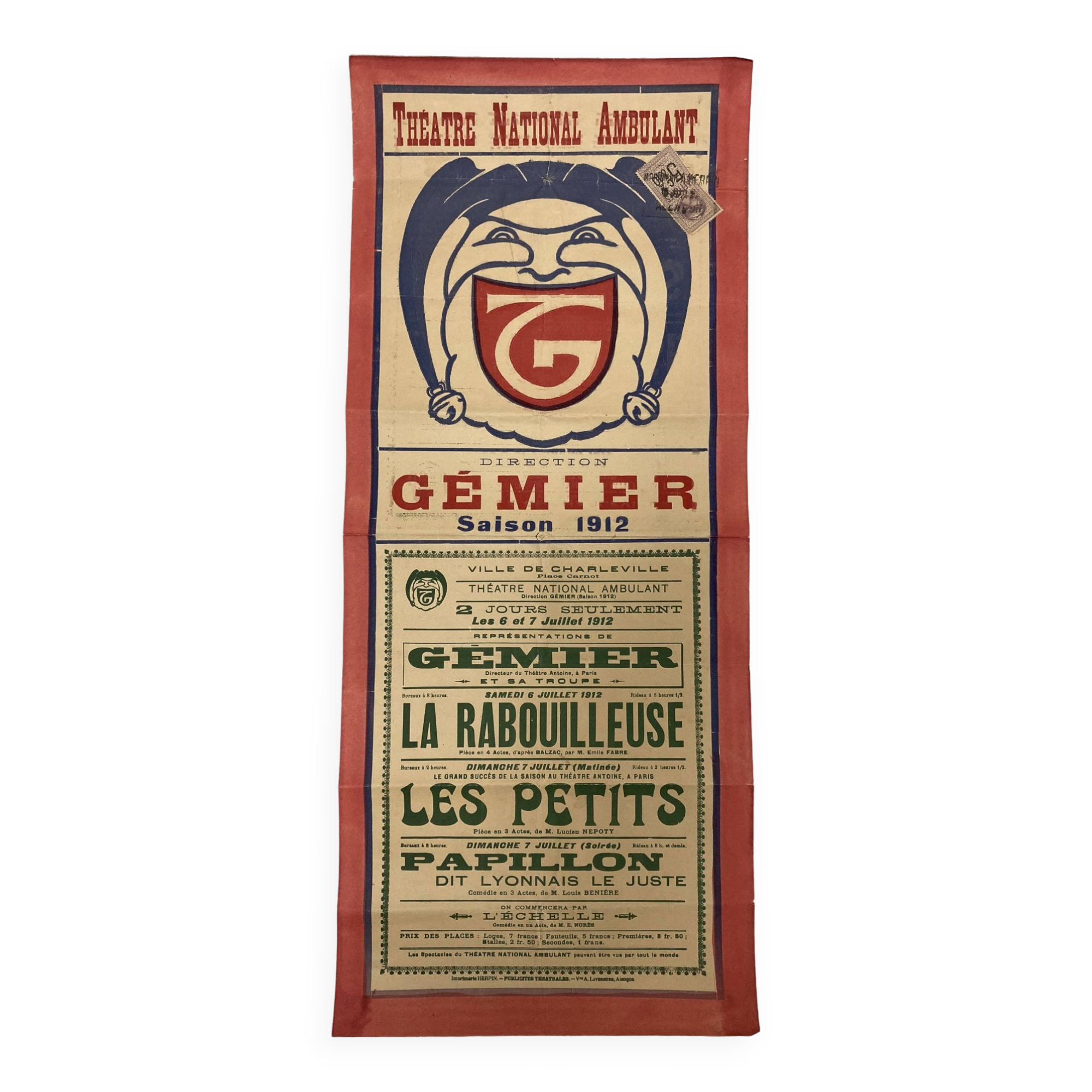 Affiche ancienne Gémier Théâtre national ambulant de 1912