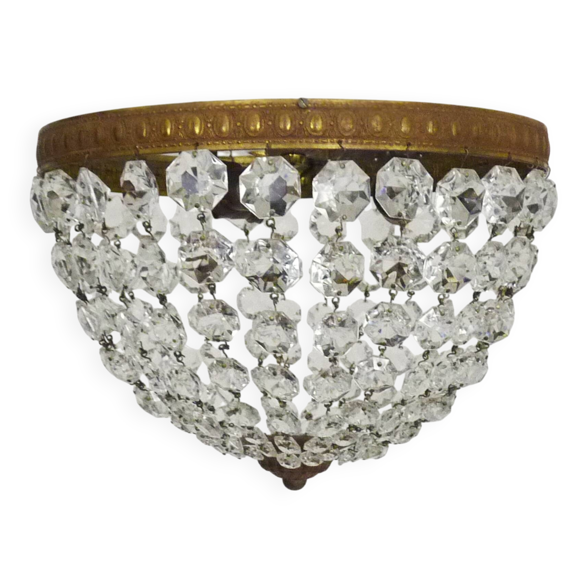 Old crown ceiling light with 3 lights, half basket with glass pendants. 60