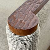 Pair of armchairs in carved wood and vintage fabric