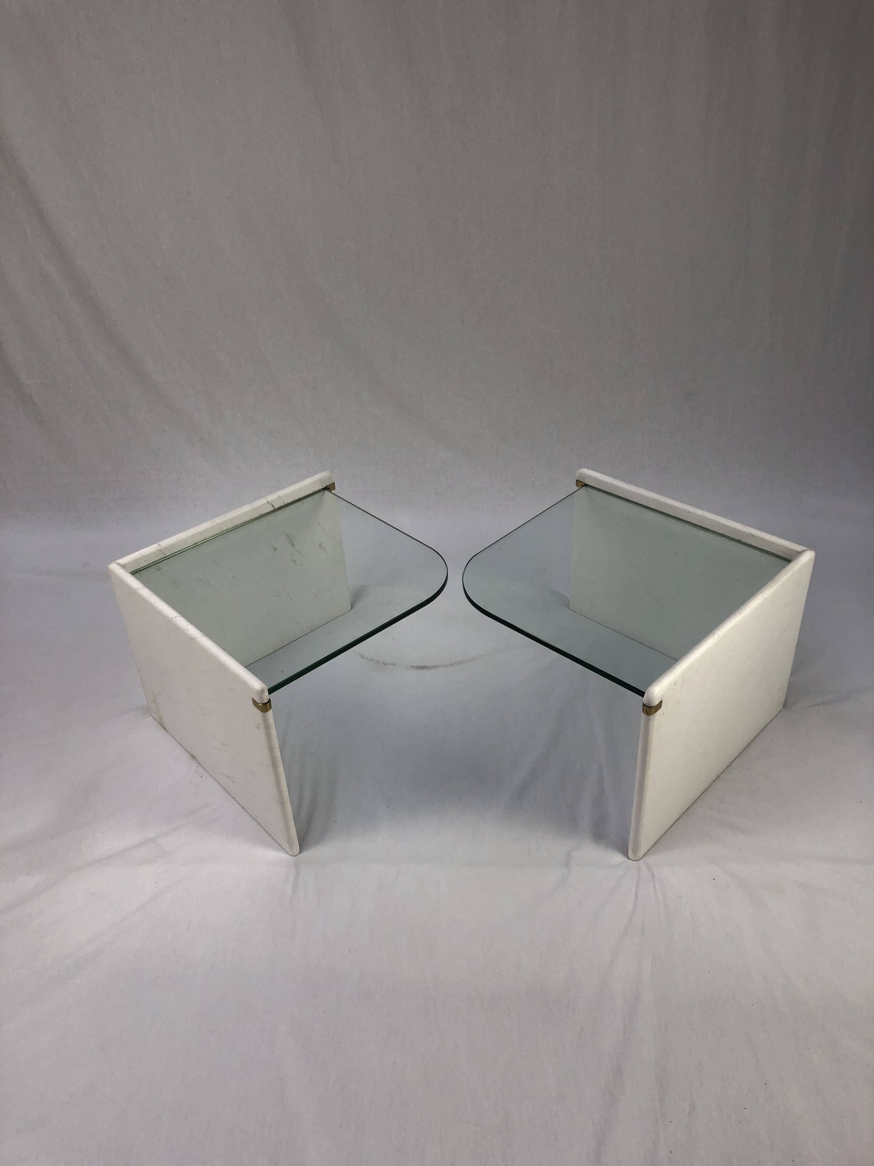 Italian sidetable Set, marble and glass