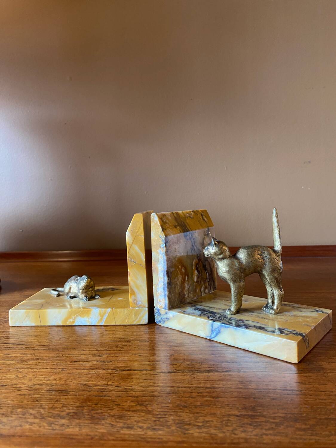 Art deco bookends by Jean Garnier, bronze and marble.
