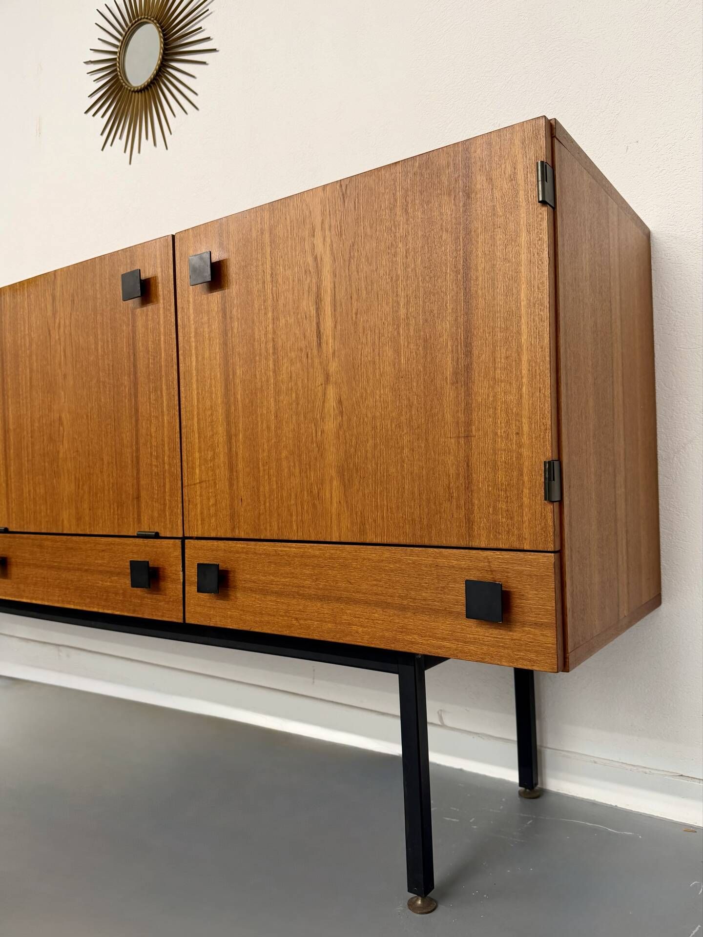 Vintage teak enfilade attributed to Gérard Guermonprez, 1960s design.
