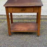 Vintage farmhouse dessert trolley on wheels made of solid wood from the 19th century.