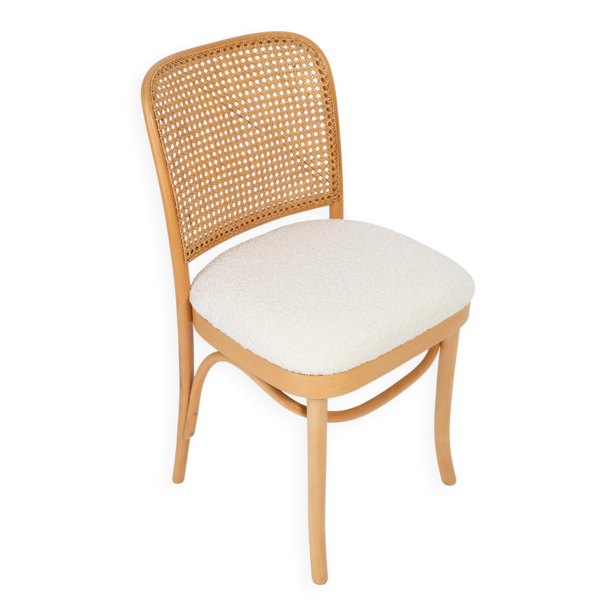 Rattan chair, off-white boucle and Thonet wood, 1960s