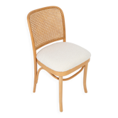 Rattan chair, off-white boucle and Thonet wood, 1960s